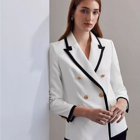 NEW CONTRAST BINDING DOUBLE BREASTED BLAZER - Picture 1 of 12